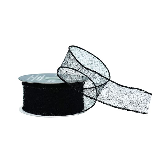1.5" x 10yd. Black Spiderweb Wired Ribbon by Celebrate It®